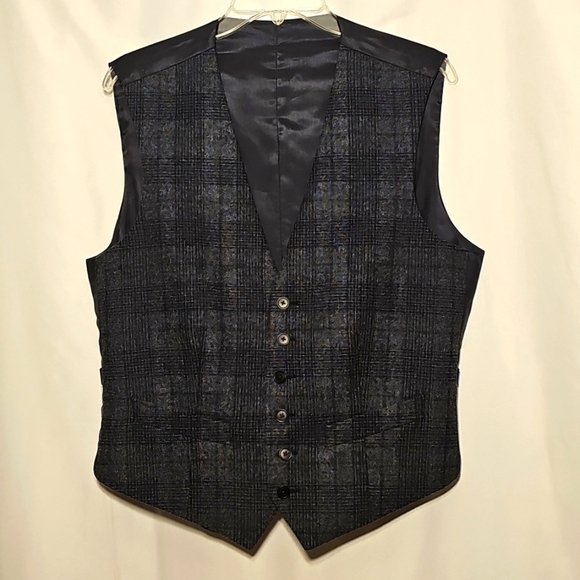 Gieves & Hawkes London Mens Gray & Black 100% Virgin Wool Plaid Vest 38R - Picture 1 of 4